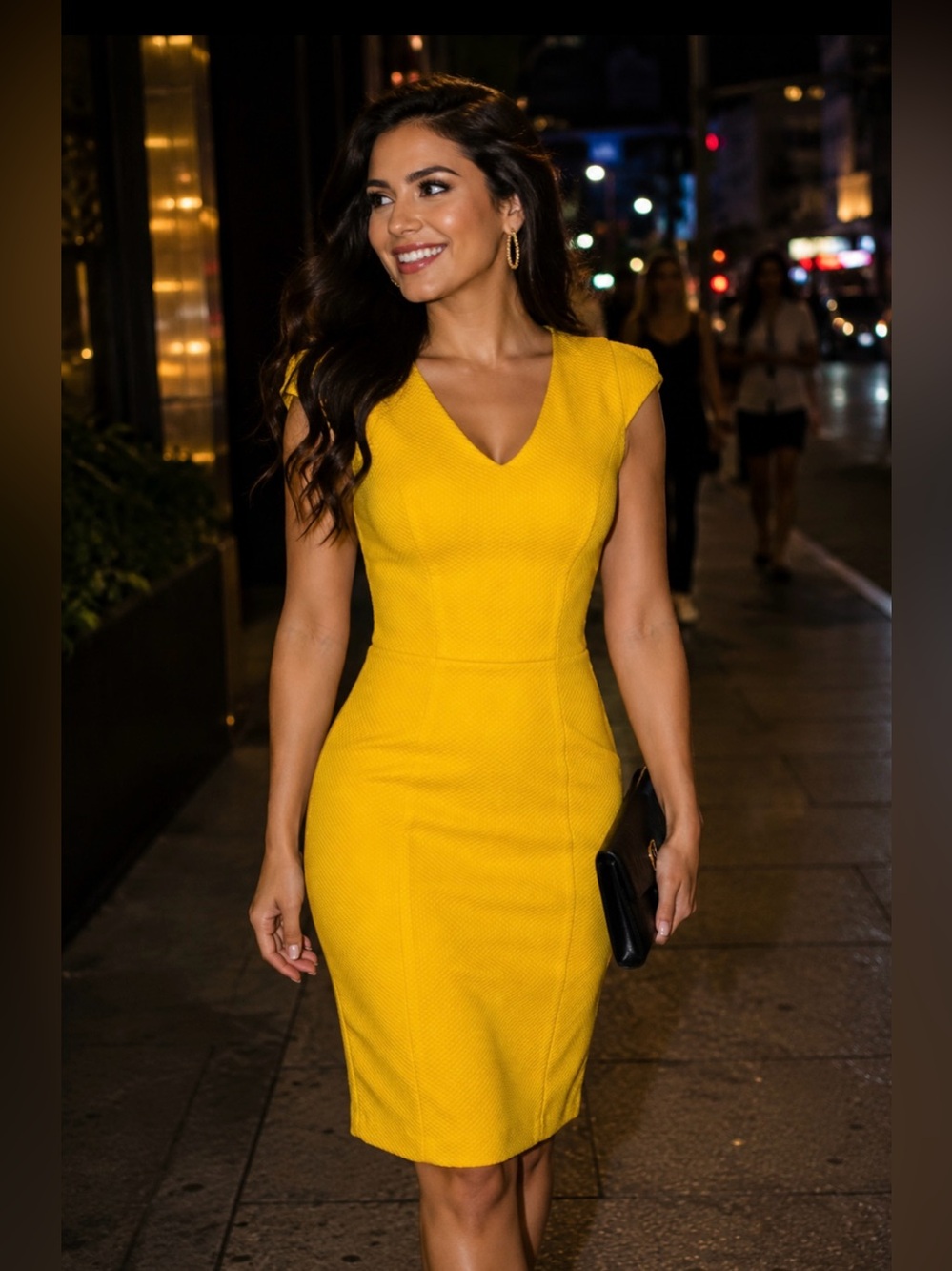 The Limited Sheath Dress Midi V-Neck Mustard Golden Yellow New Size 2